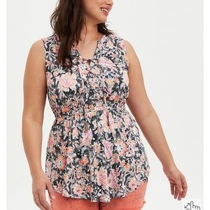 Black floral stretch lace up tunic